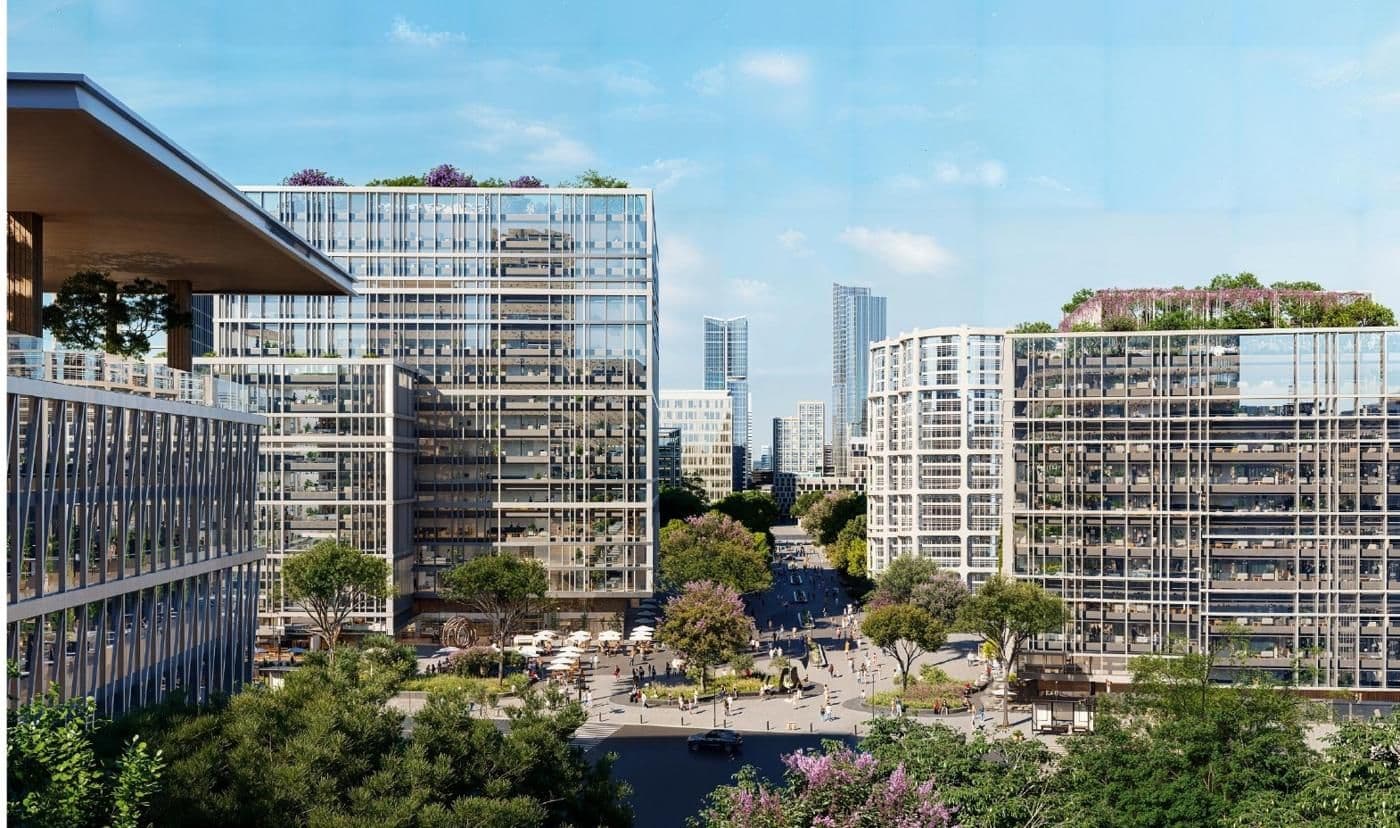 Render of green office buildings in the Central Business District