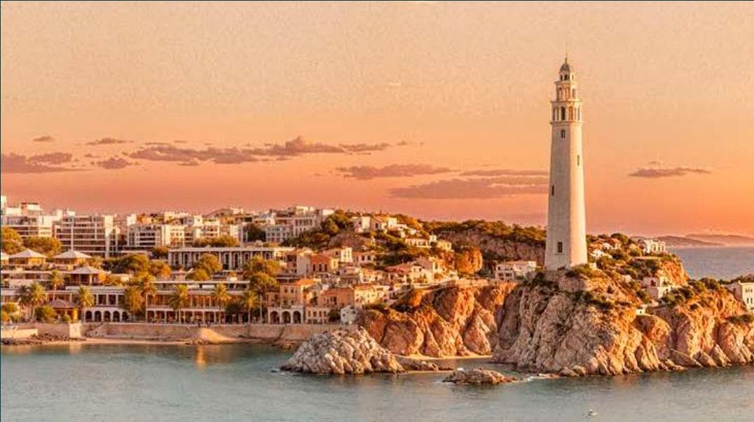 The Wadi Yemm lighthouse on rocks at sunset
