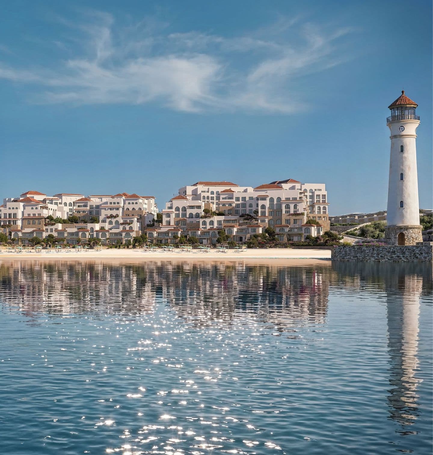 The village and the lighthouse from the water