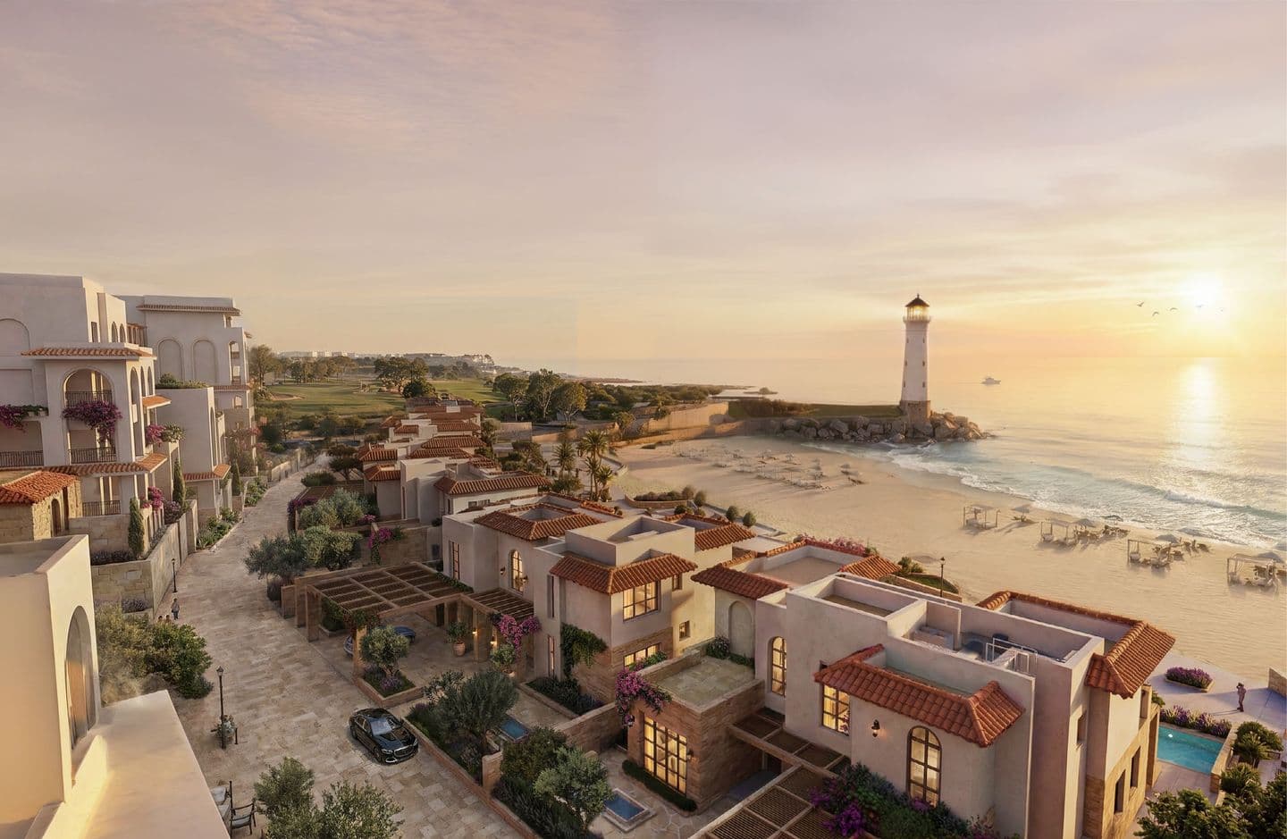Lighthouse Village at sunset