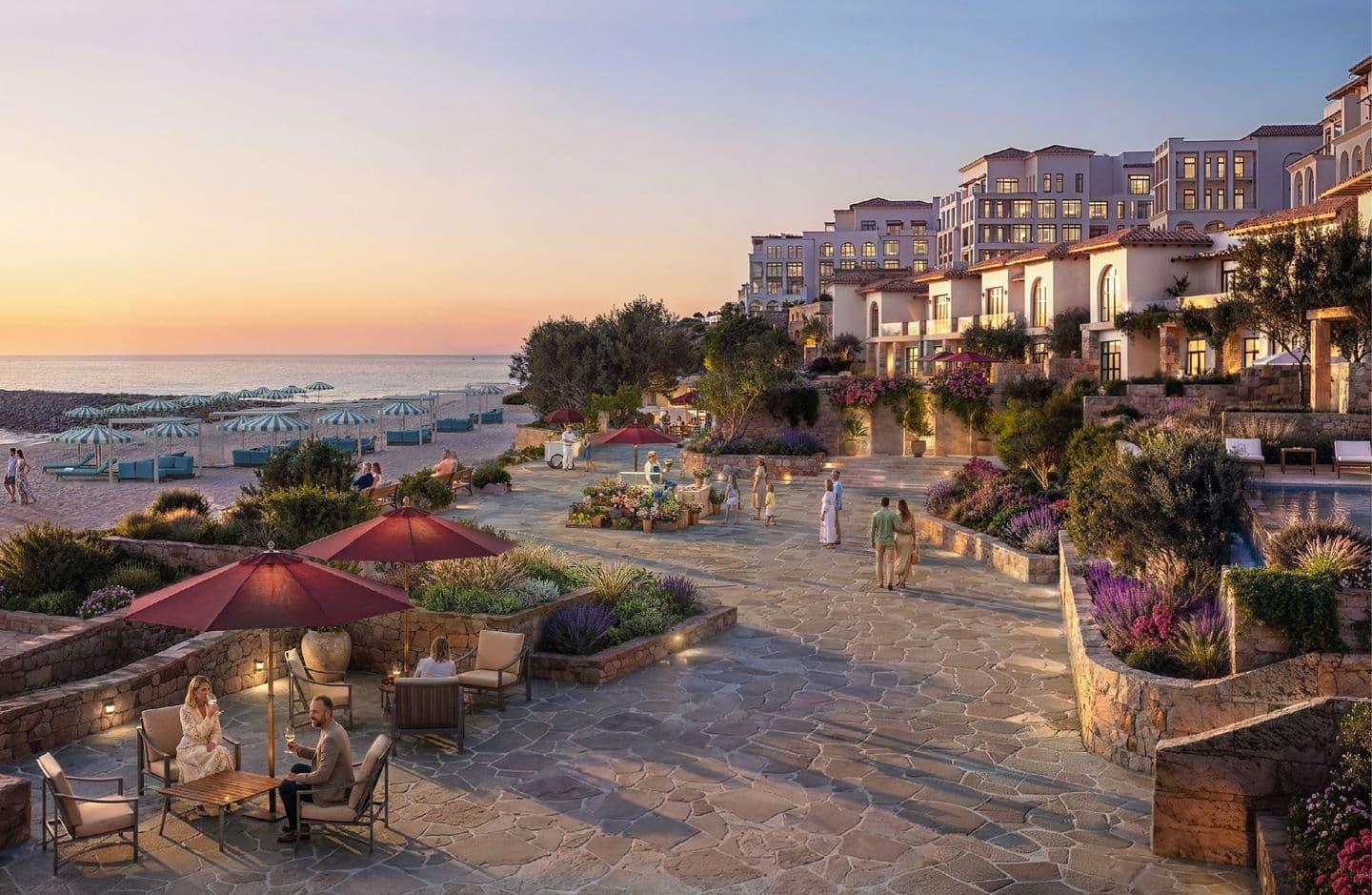 Terraces above the beach at dusk