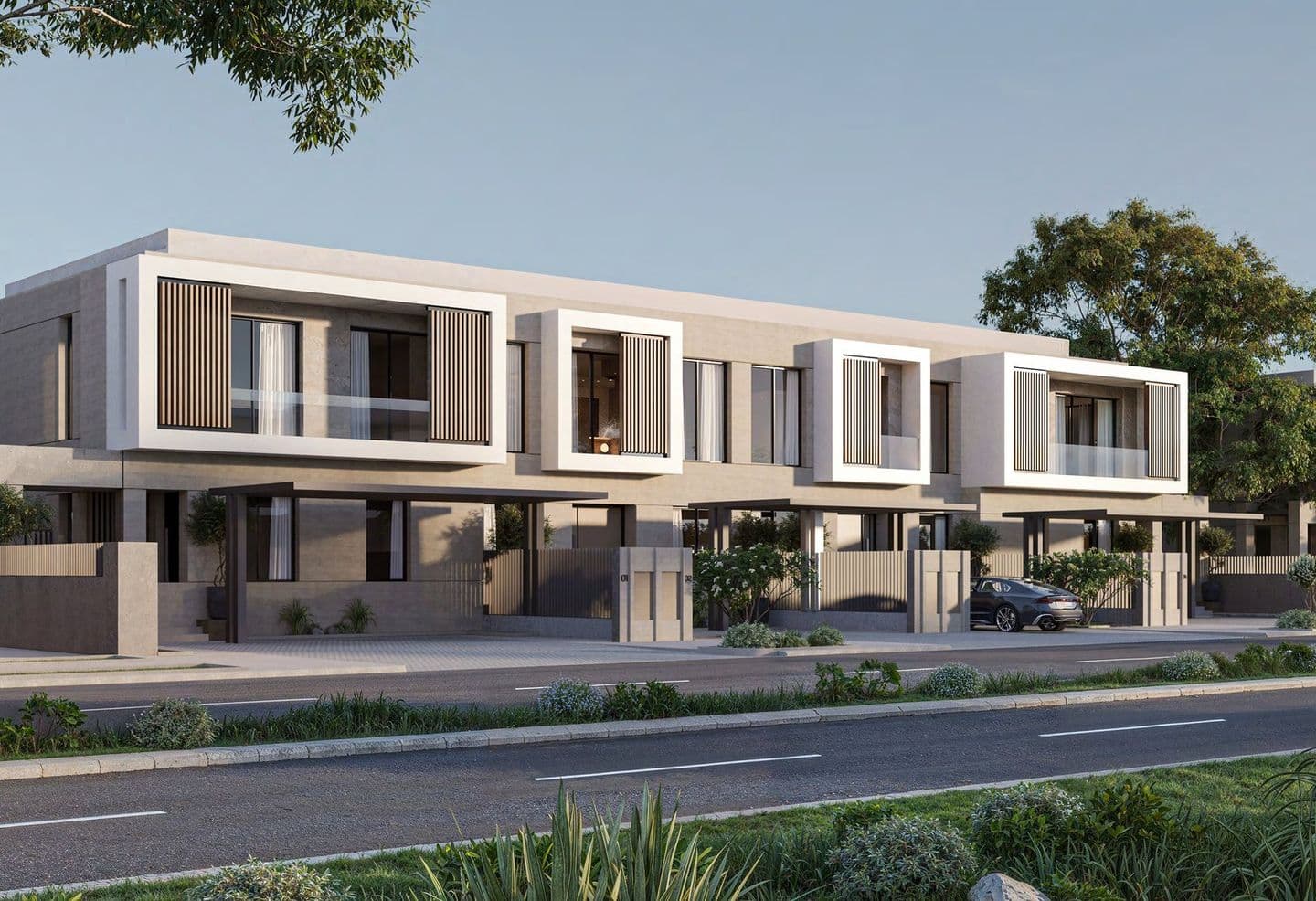 Row of modern two-storey townhouses in Wadi West