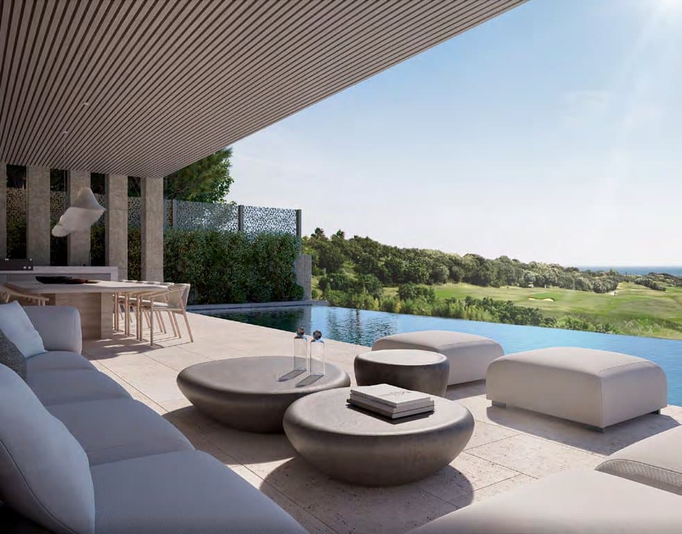Terrace and pool facing the fairways