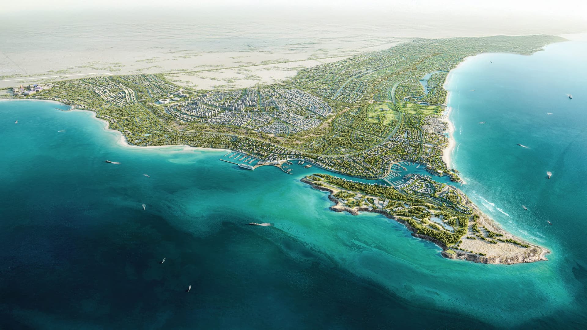 Aerial render of Ras El Hekma city on the Mediterranean headland