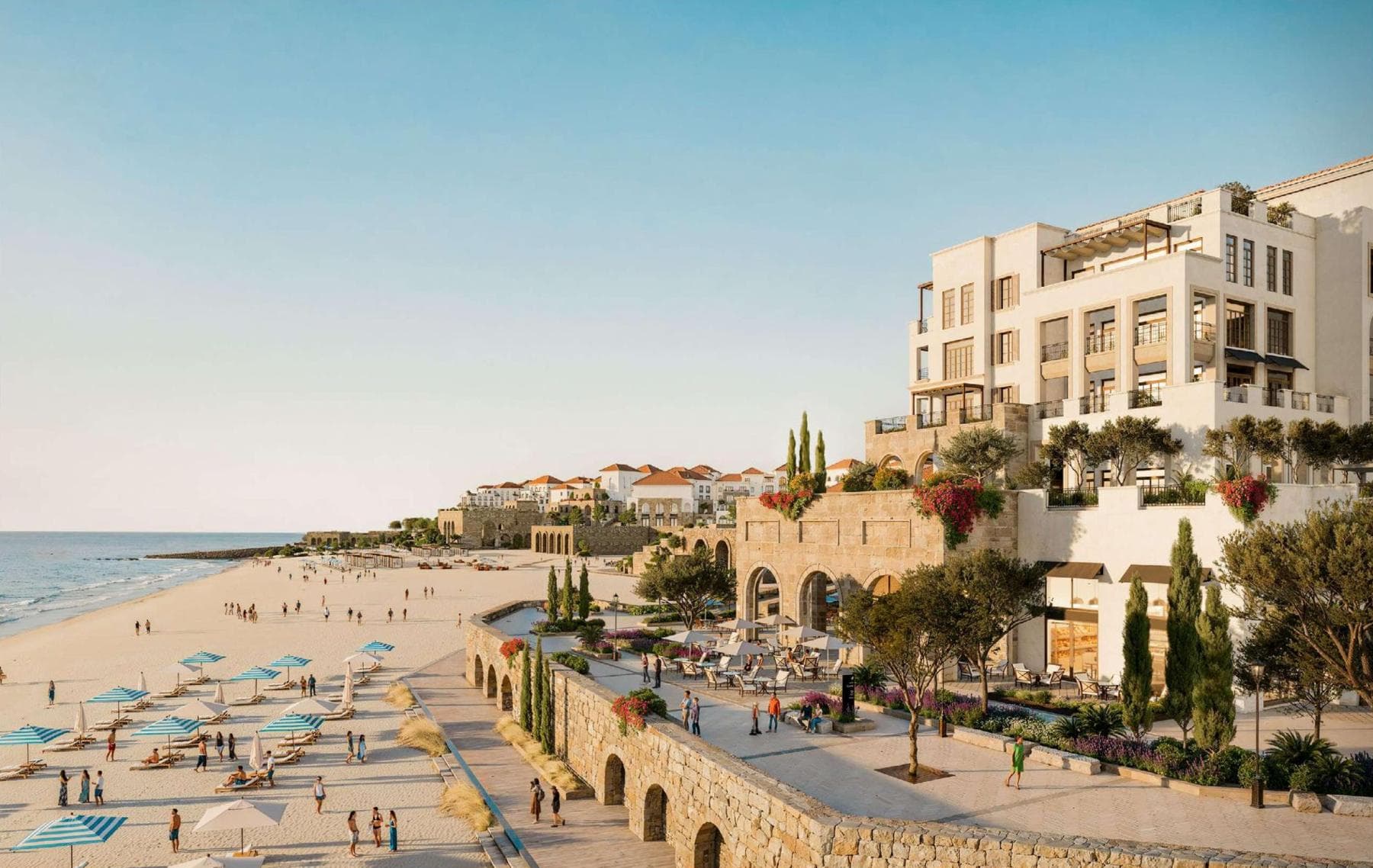 Beachfront promenade and terraced apartments at Wadi Yemm