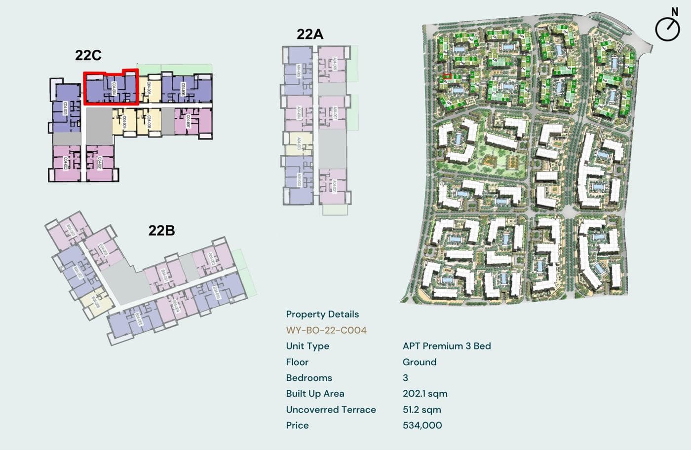 Location of unit WY-BO-22-C004 on the Yemm Boulevard plan