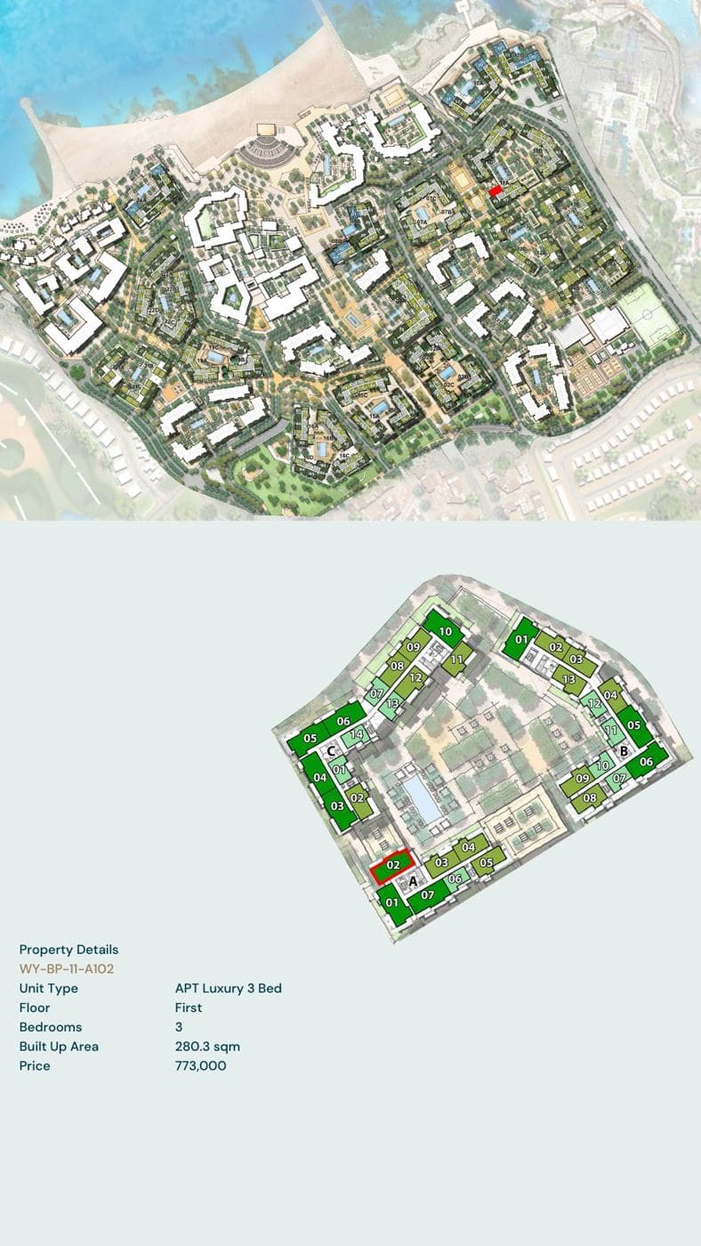 Location of unit WY-BP-11-A102 on the Yemm Beach Plaza plan