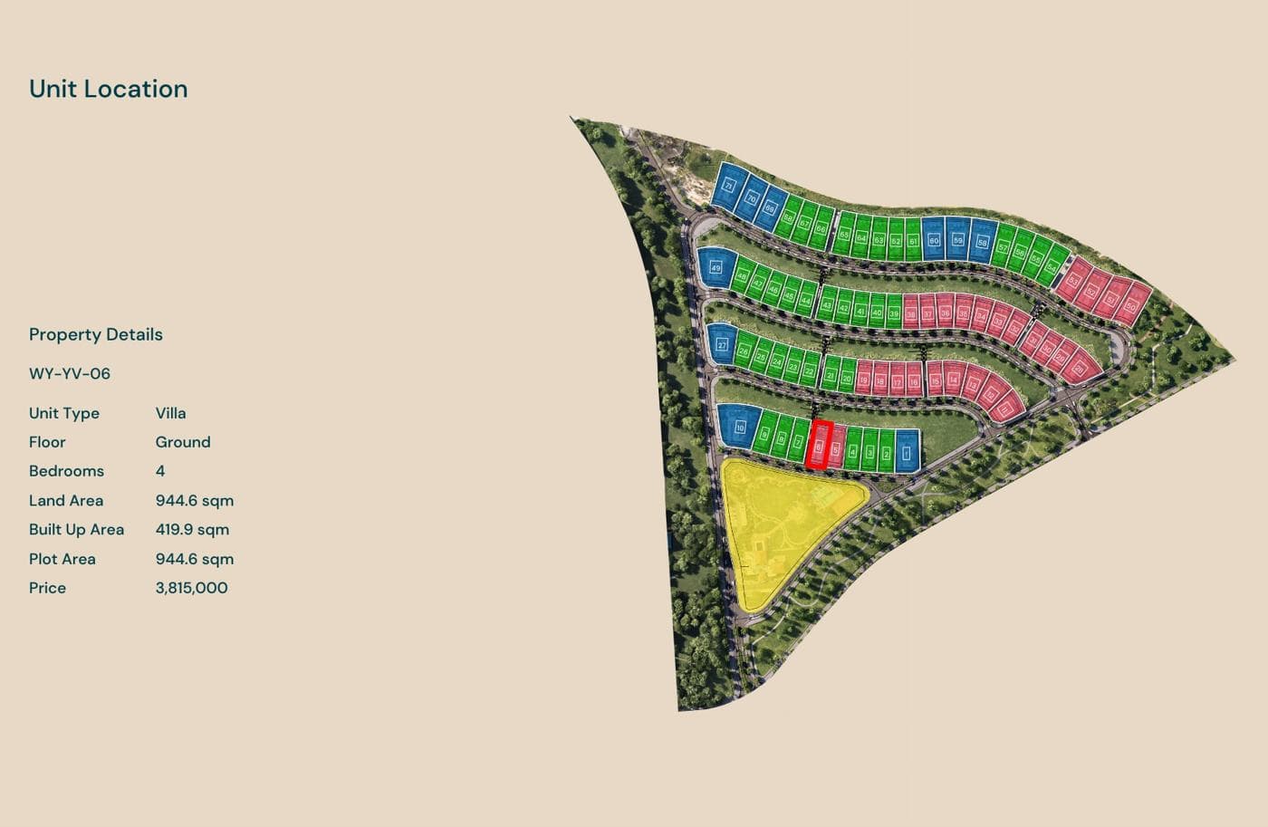Location of unit WY-YV-06 on the Yemm Views plan