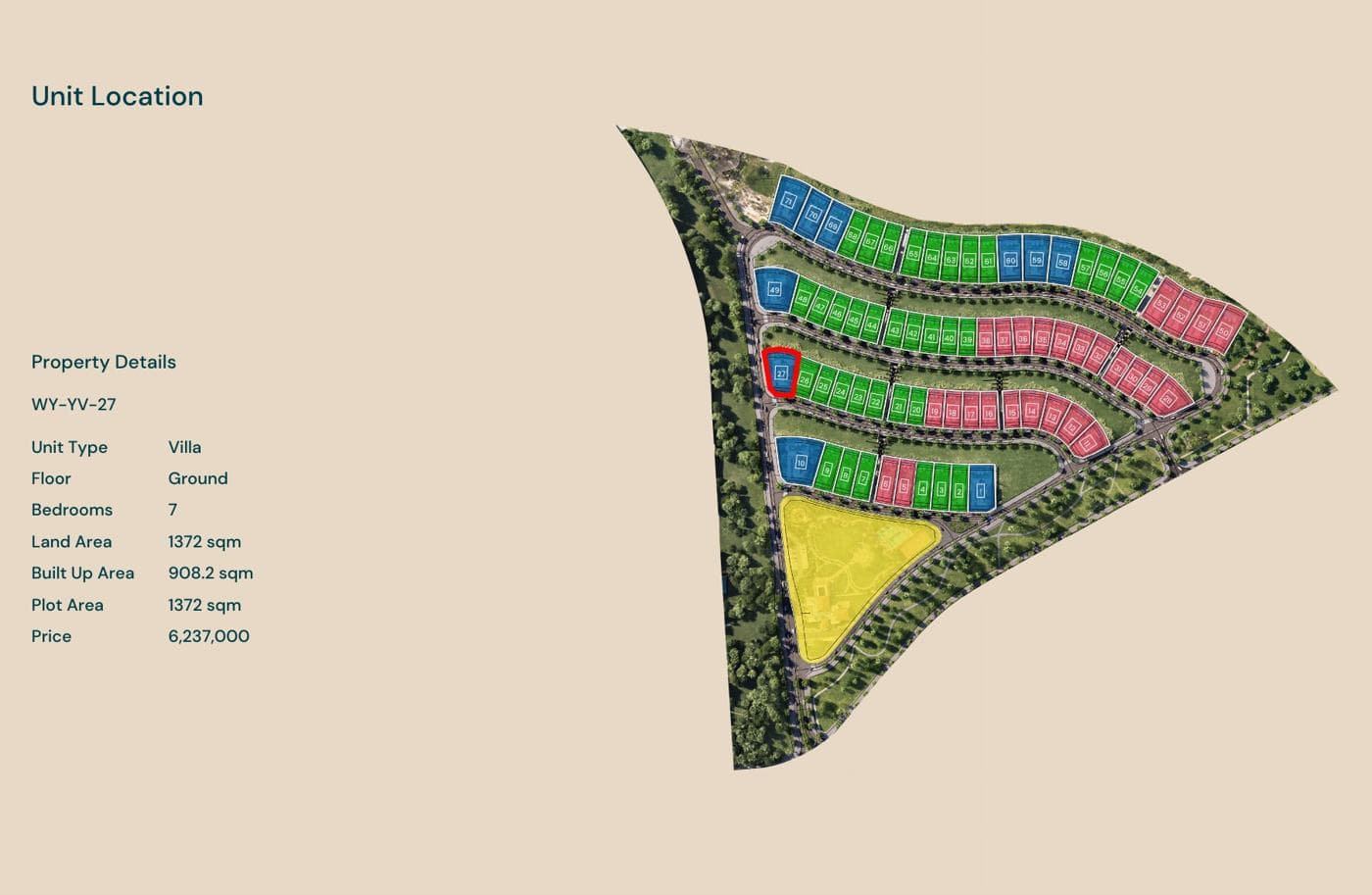 Location of unit WY-YV-27 on the Yemm Views plan