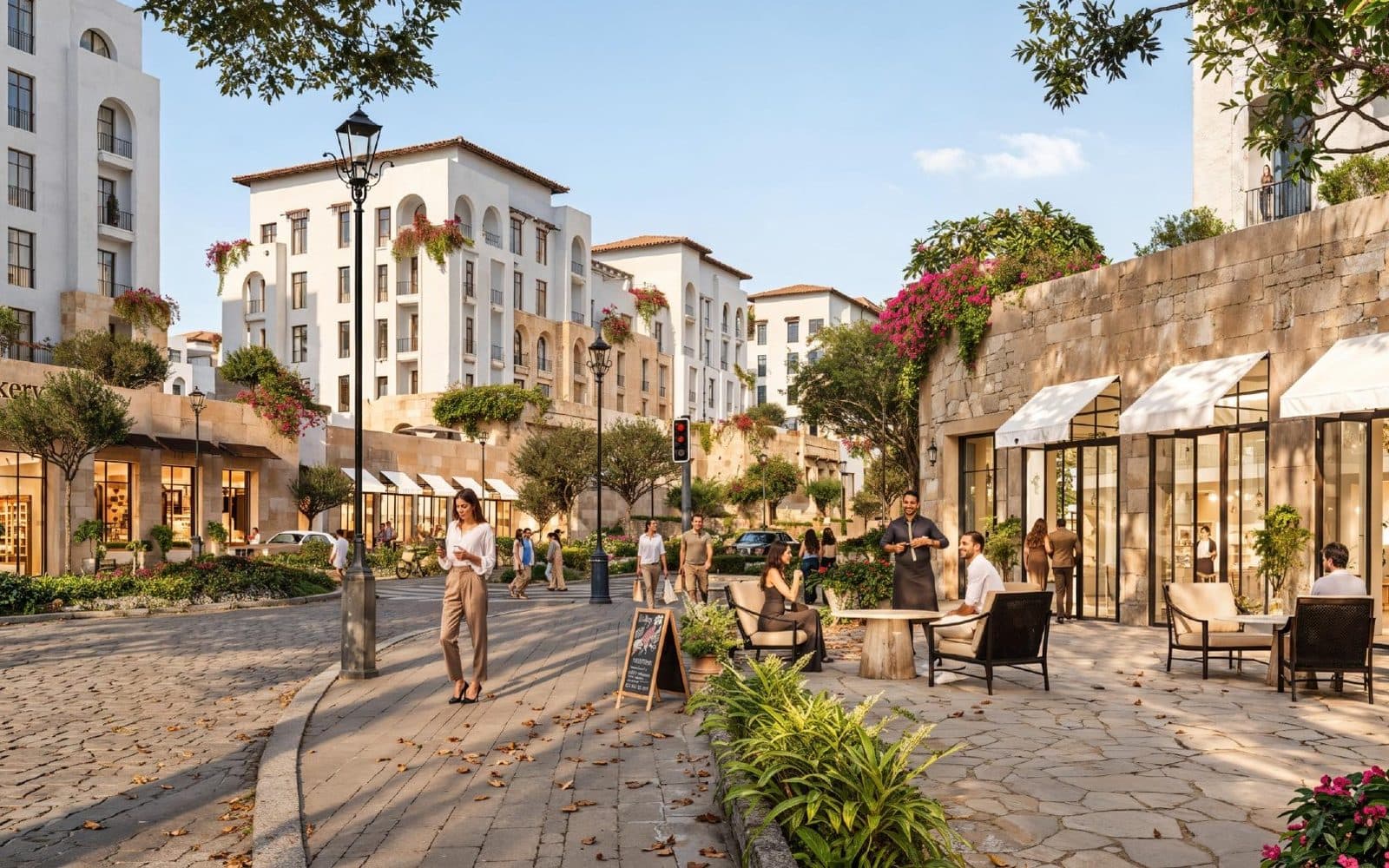 Render of cafés and shops on Yemm Boulevard