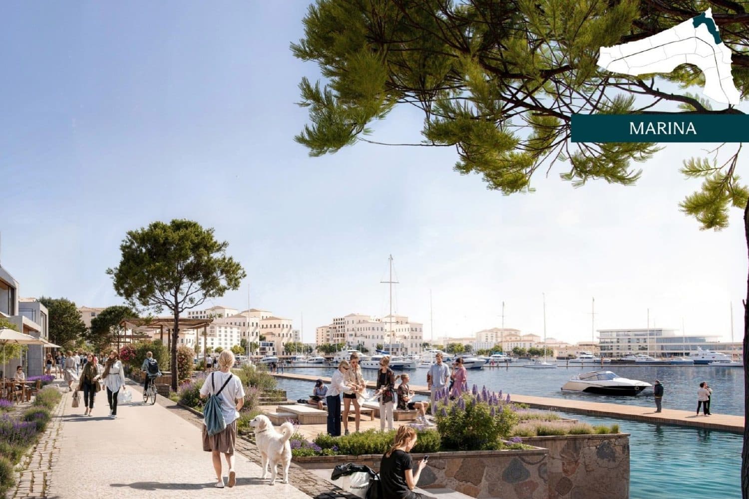 Modon render of the Marina, with a small master plan showing where it sits in Ras El Hekma